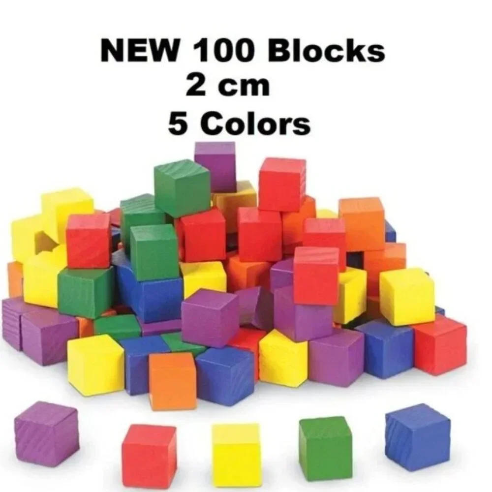 NEW Learning Resources Wooden Color Cubes 2 cm 100 Blocks 5 colors Math Manipula